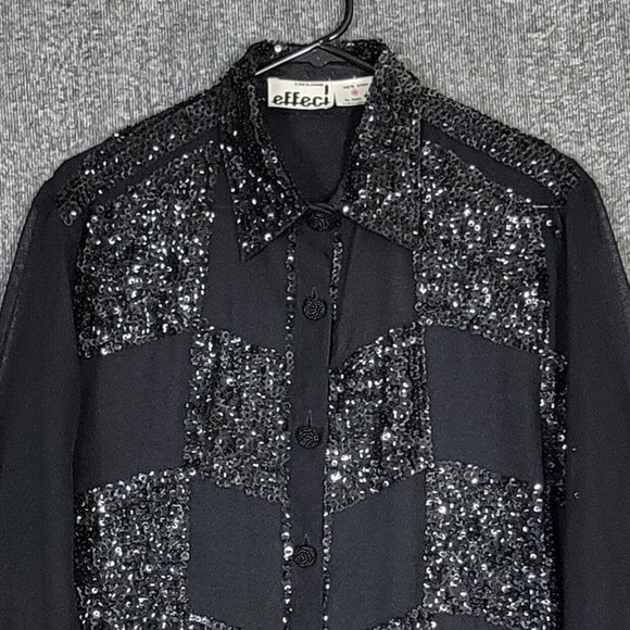 Creazioni Effeci Shirt Womens M Black Chiffon Long Sleeve Semi Sheer Blouse - Picture 2 of 11